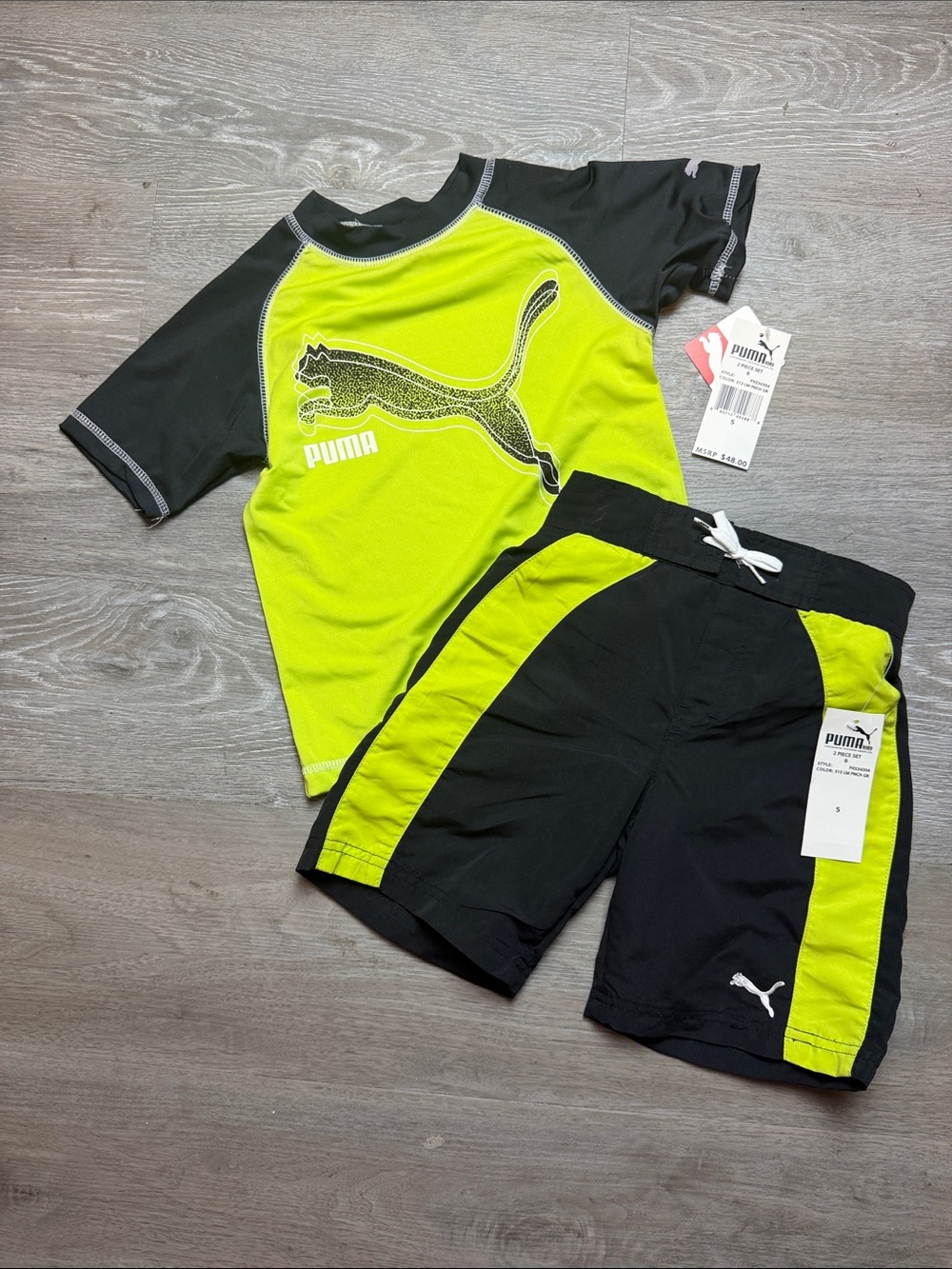 Puma Neon Lime and Black Kids Rashguard Swim Set